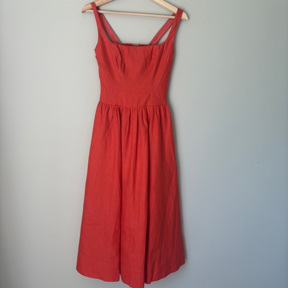 NEW Reformation Janu Midi Linen Dress Red Coral Orange | US 0 UK 4 - Picture 9 of 16